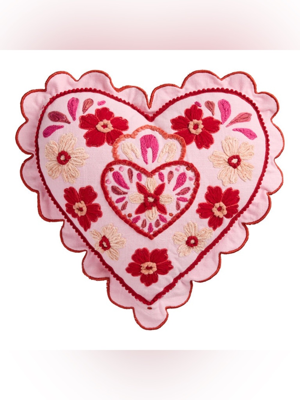 Cost Plus World Market Pink Heart-Shaped Embroidered Floral Accent Pillow